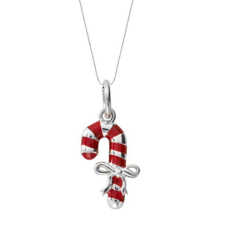 Sterling Silver Red Enamel Small Candy Cane Necklace
