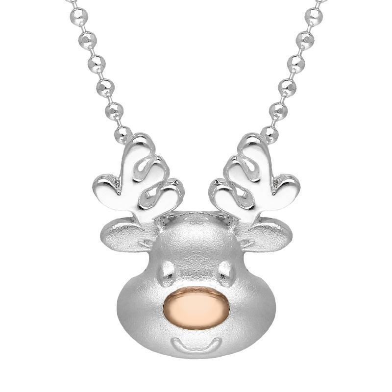 Rose Gold Plated Sterling Silver Reindeer Face Pendant