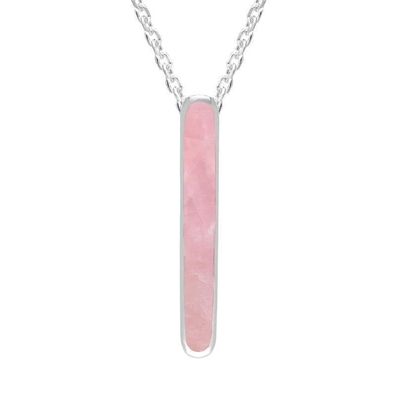 Sterling Silver Rose Quartz Lineaire Drop Oval Necklace