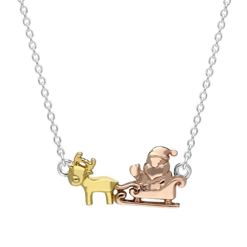 Rose and Yellow Gold Plated Sterling Silver Santa Reindeer Necklace
