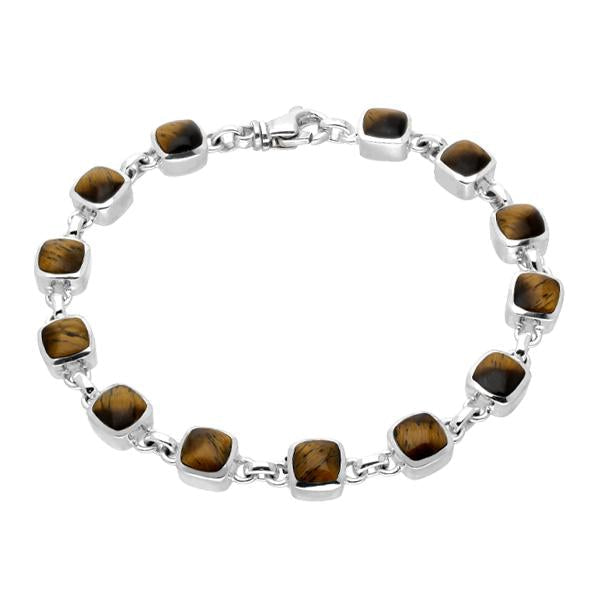 Sterling Silver Tigers Eye Square Small Cushion Bracelet
