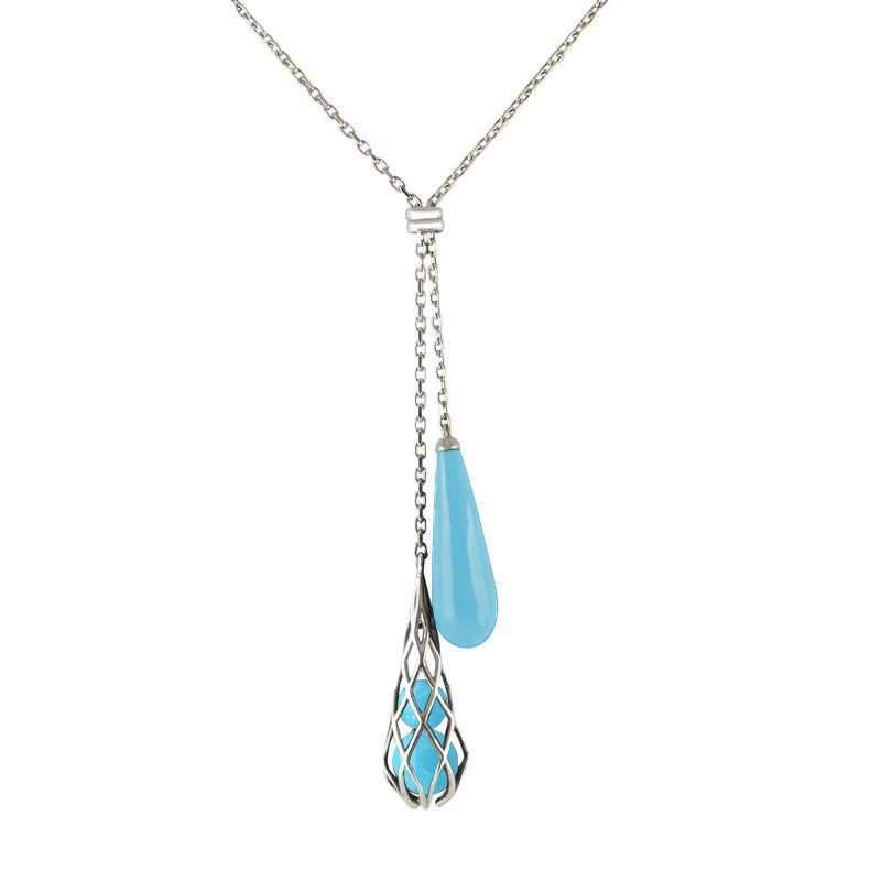 Sterling Silver Turquoise Caged Double Drop Necklace