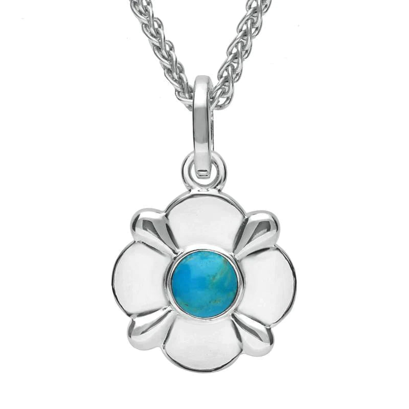 Sterling Silver Turquoise Four Petal Flower Necklace