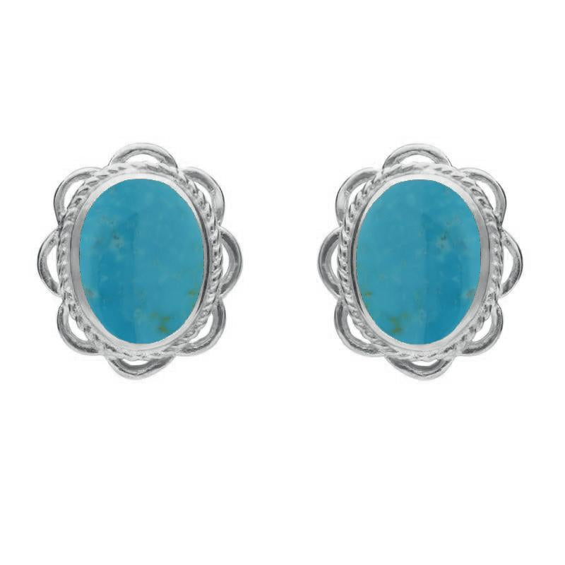 Sterling Silver Turquoise Large Rope Oval Frill Stud Earrings