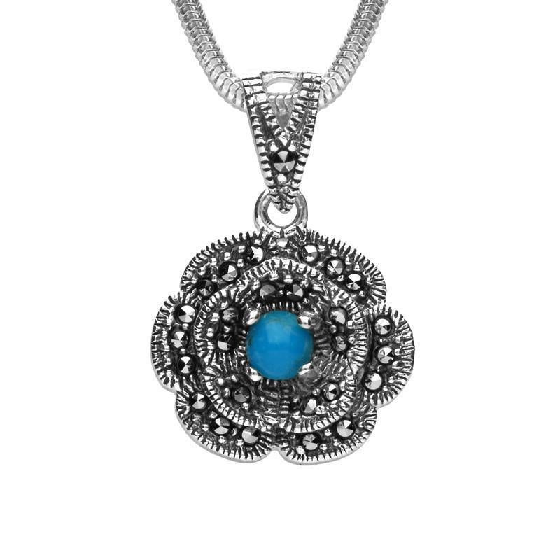 Sterling Silver Turquoise Marcasite Flower Necklace