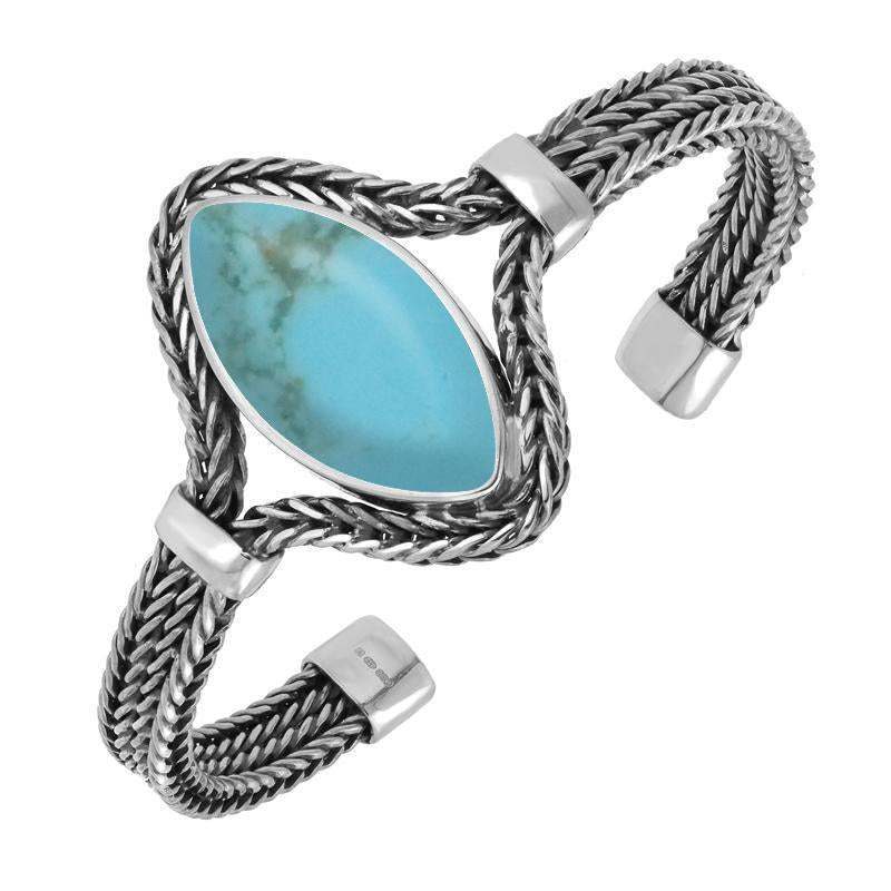 Sterling Silver Turquoise Marquise Foxtail Bangle