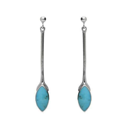 Sterling Silver Turquoise Marquise Long Drop Earrings