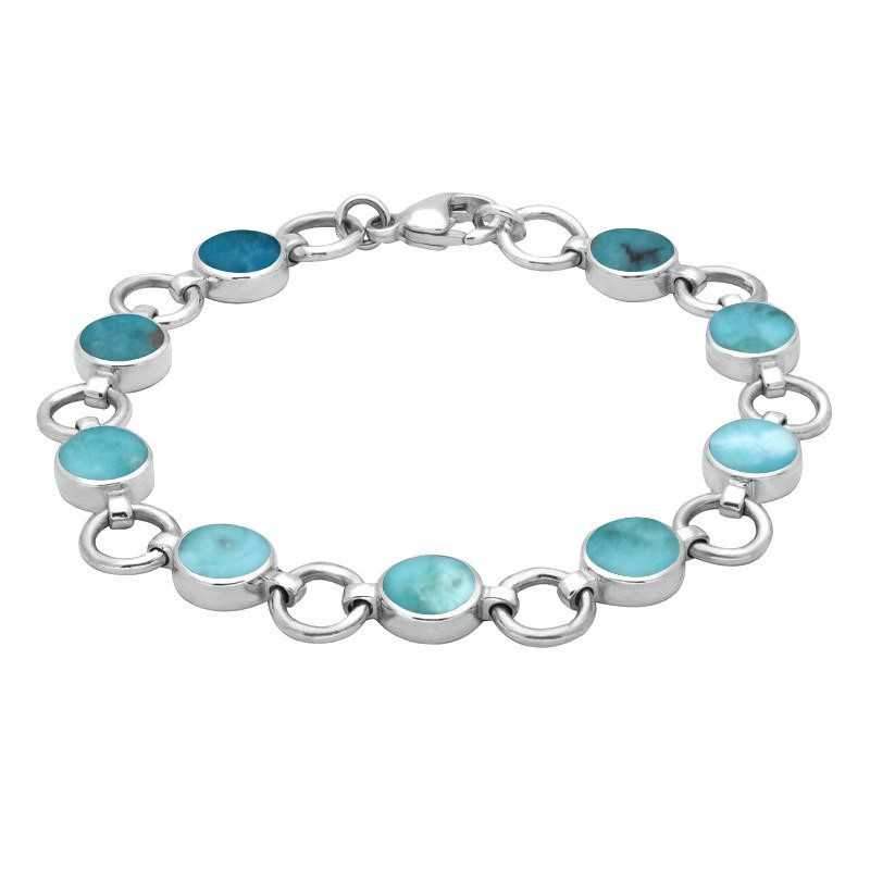 Sterling Silver Turquoise Nine Stone Round Ring Bracelet