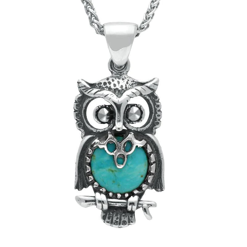 Sterling Silver Turquoise Small Owl Necklace