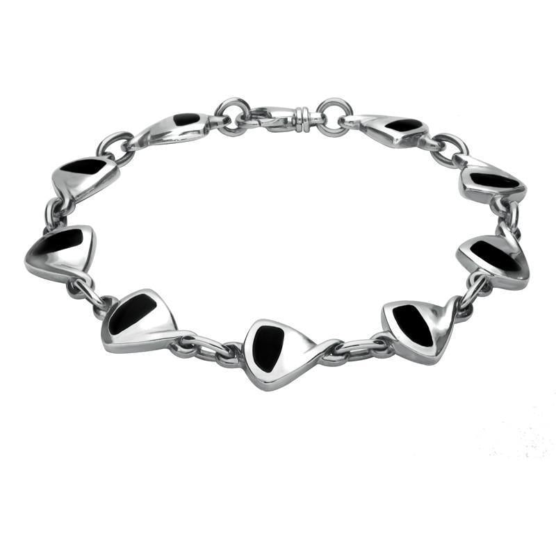 Sterling Silver Whitby Jet 9 Stone Freeform Bracelet D