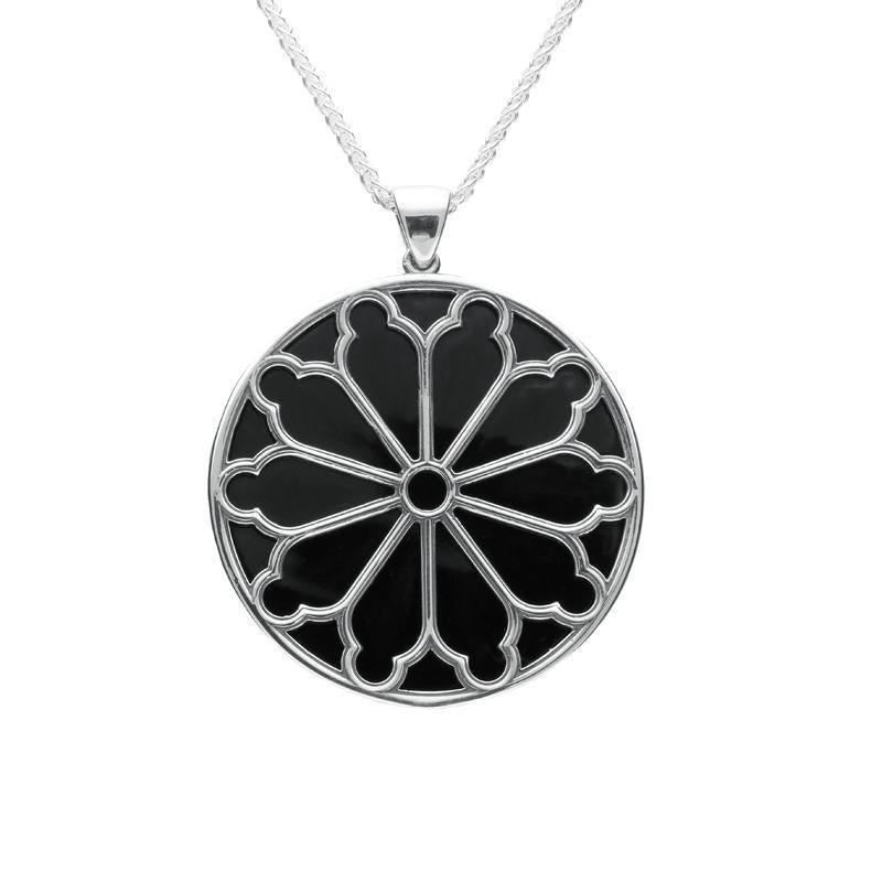 Sterling Silver Whitby Jet Abbey Window Round Large Necklace