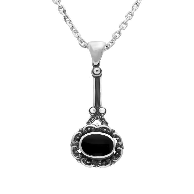 Sterling Silver Whitby Jet Antique Drop Necklace