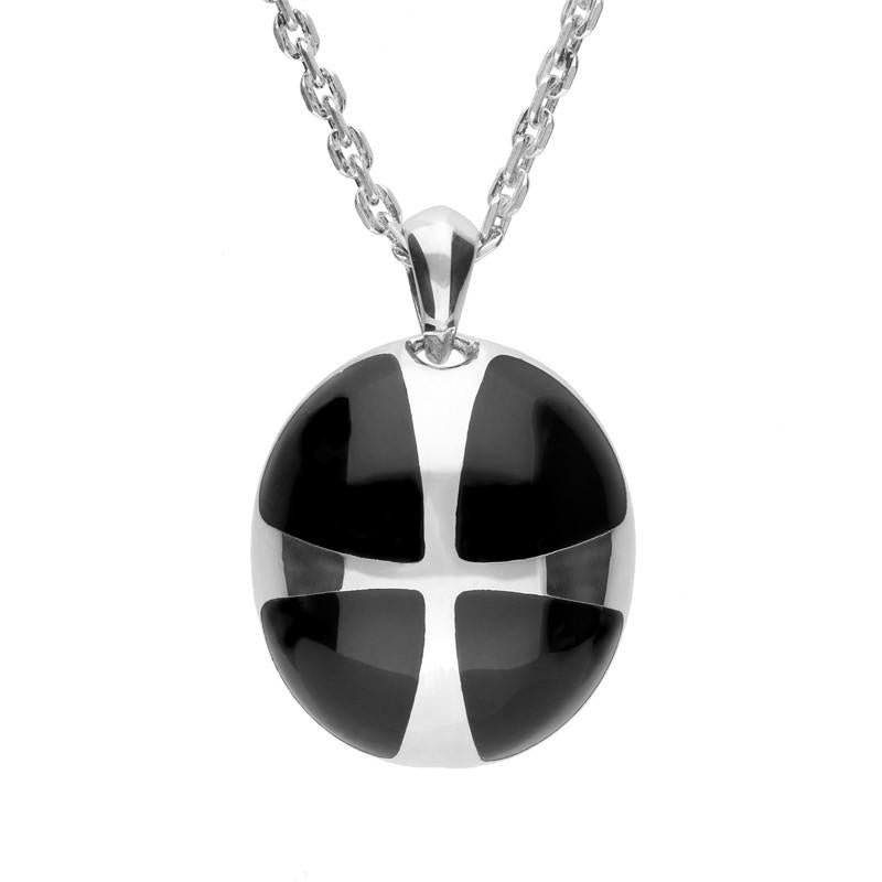 Sterling Silver Whitby Jet Cross Ball Pendant Necklace