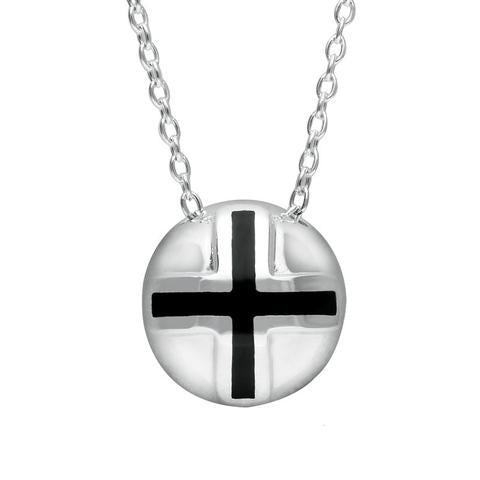 Sterling Silver Whitby Jet Cross Sphere Pendant Necklace