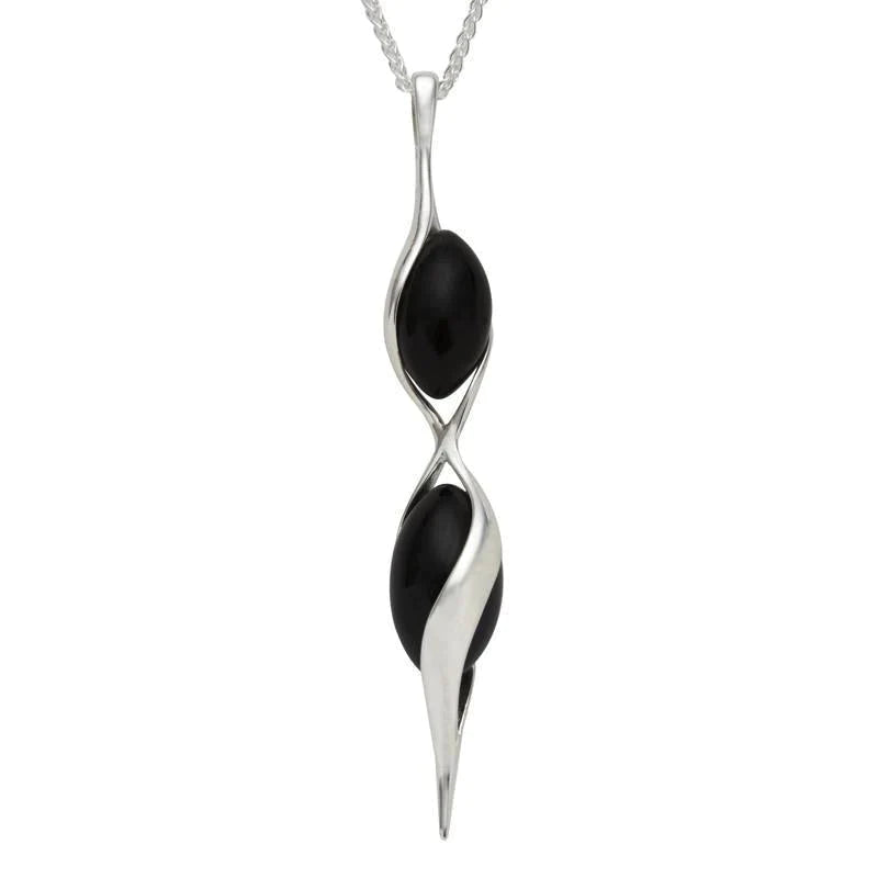 Sterling Silver Whitby Jet Double Twist Bead Necklace