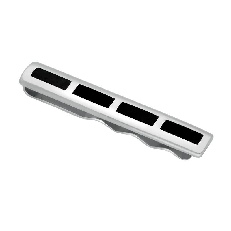 Sterling Silver Whitby Jet Four Stone Inlaid Tie Slide