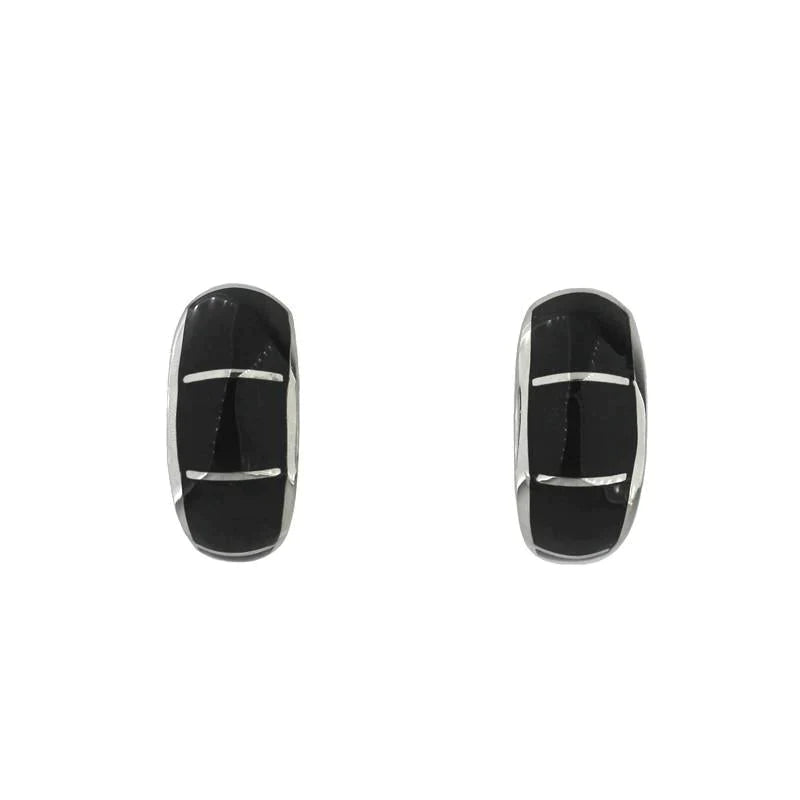 Sterling Silver Whitby Jet Four Stripe Horseshoe Stud Earrings