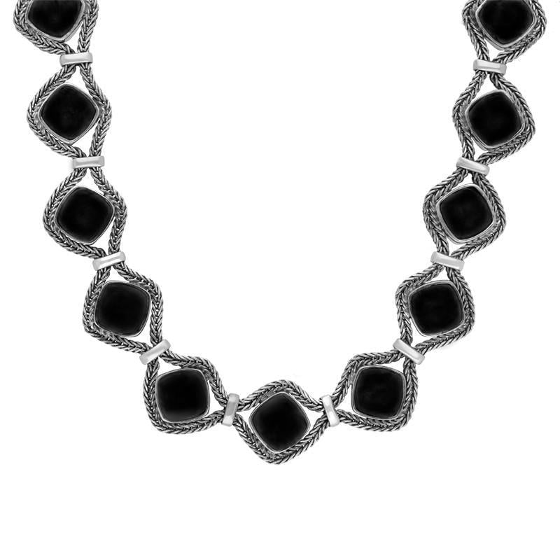 Sterling Silver Whitby Jet Foxtail Fifteen Stone Cushion Necklace