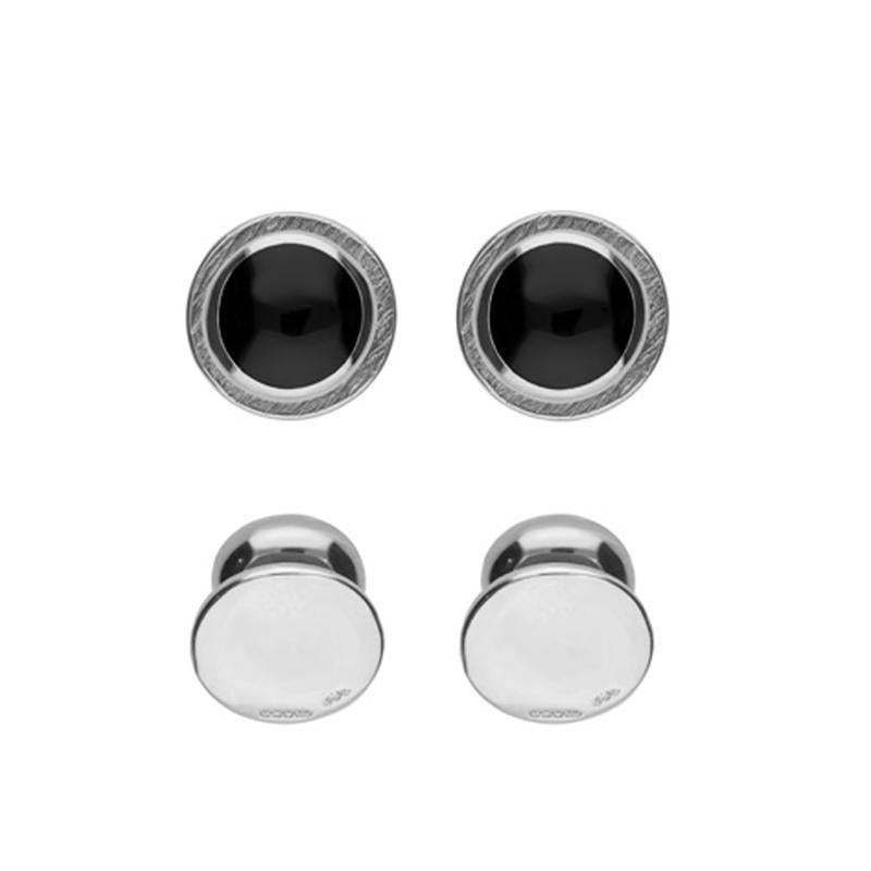 Sterling Silver Whitby Jet Framed Round Shirt Studs