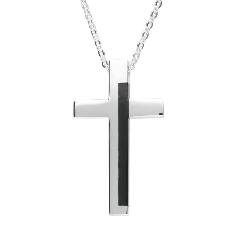 Sterling Silver Whitby Jet Large Cross Necklace