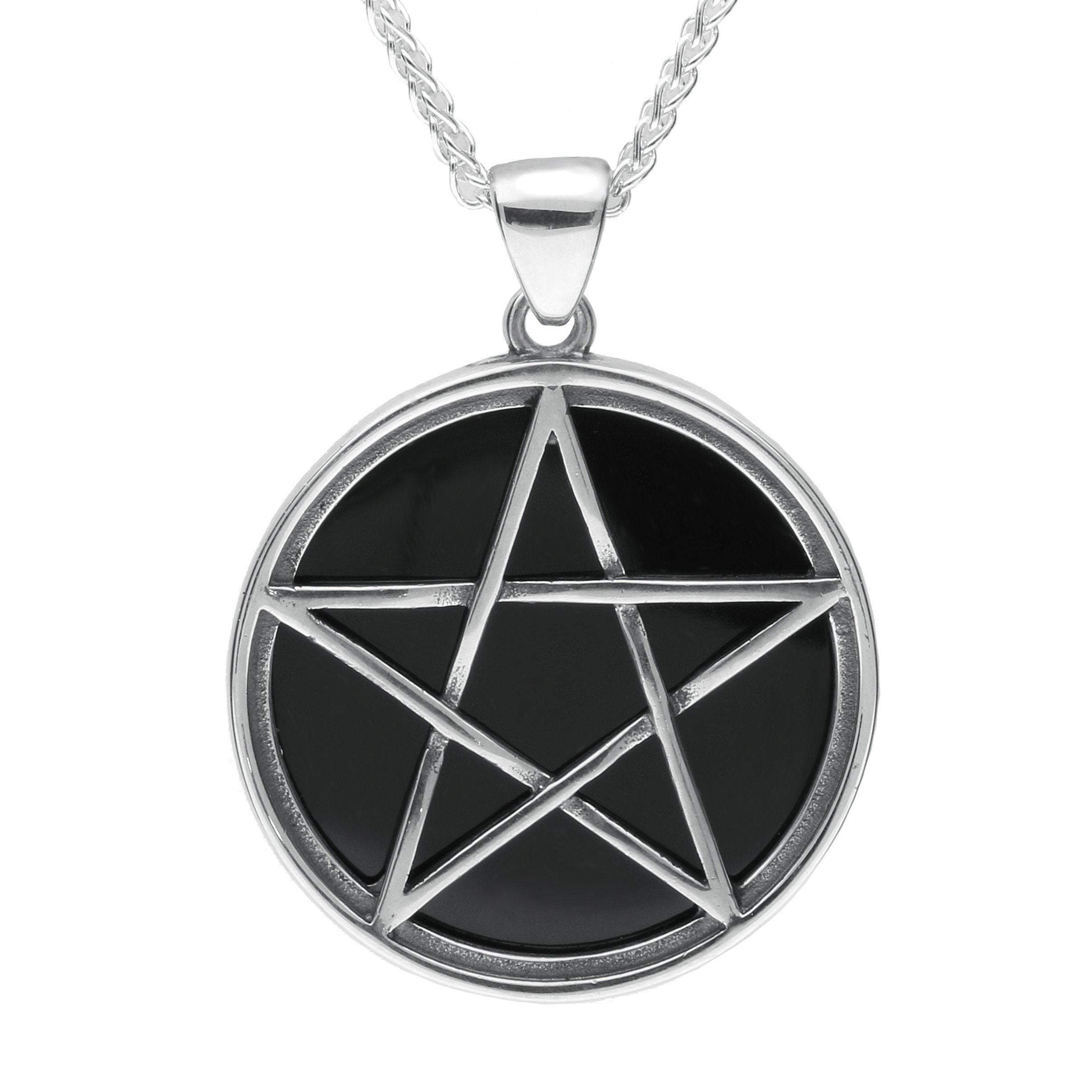 Sterling Silver Whitby Jet Large Pentagram Necklace