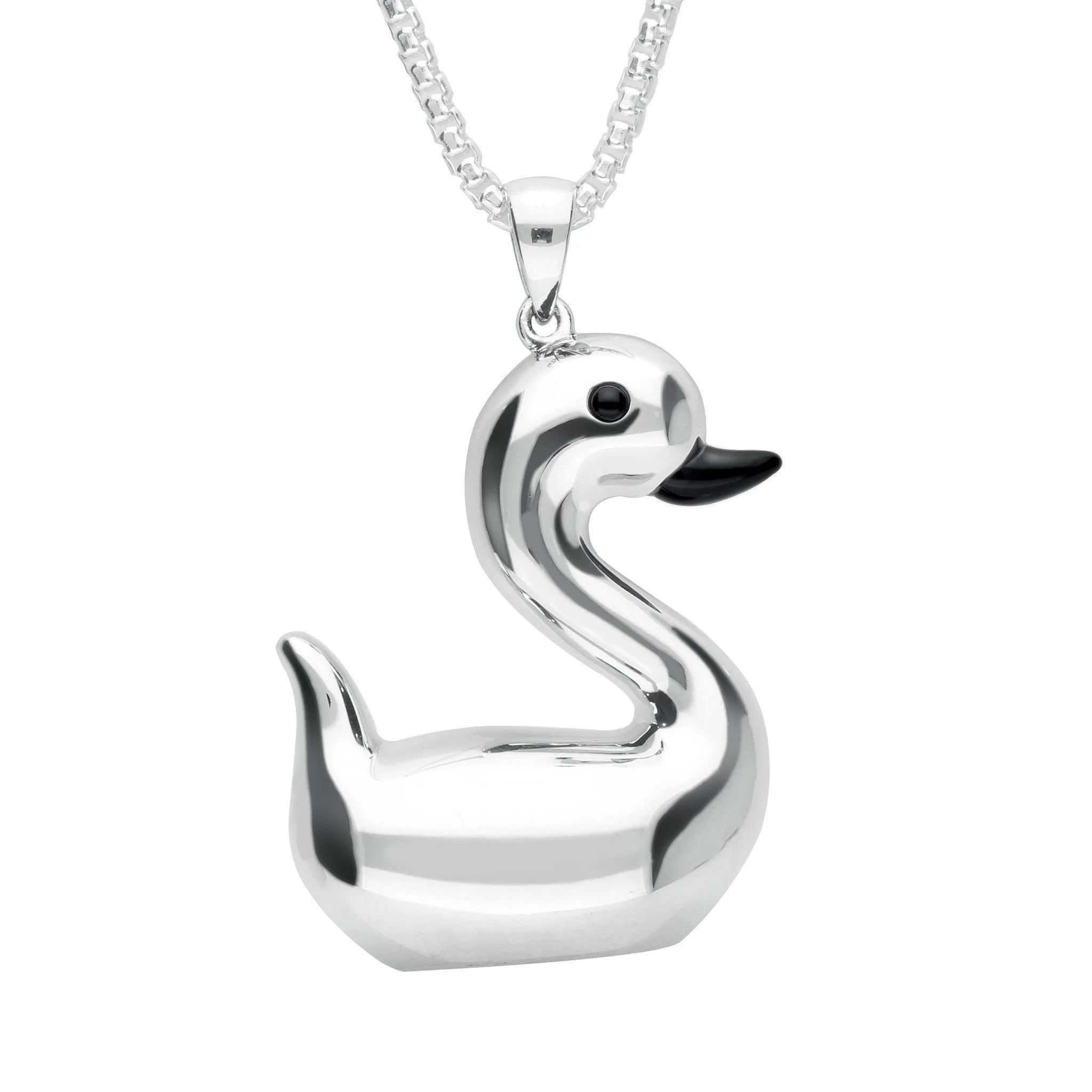 Sterling Silver Whitby Jet Luckiest Duck Large Necklace