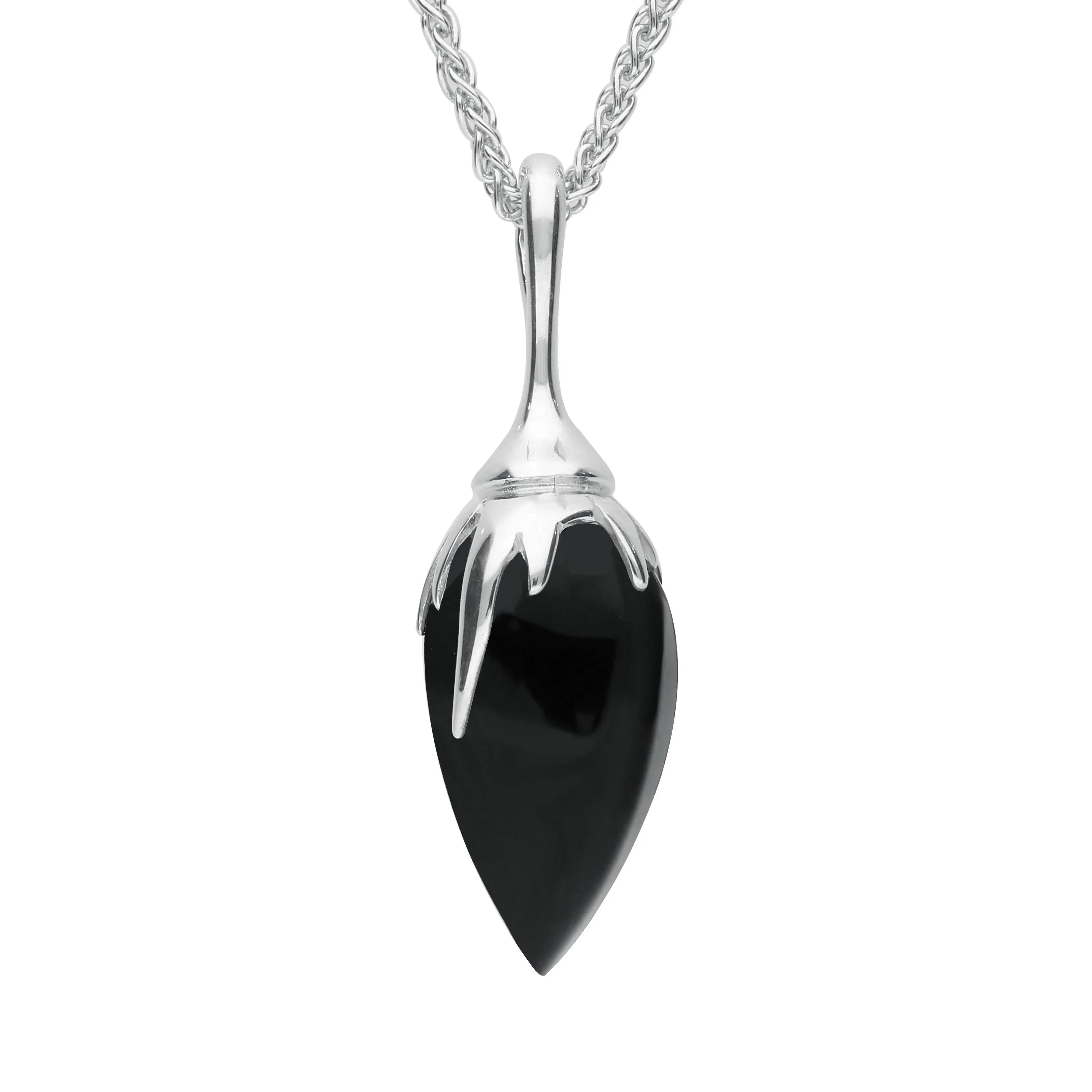 Sterling Silver Whitby Jet Plant Bud Necklace