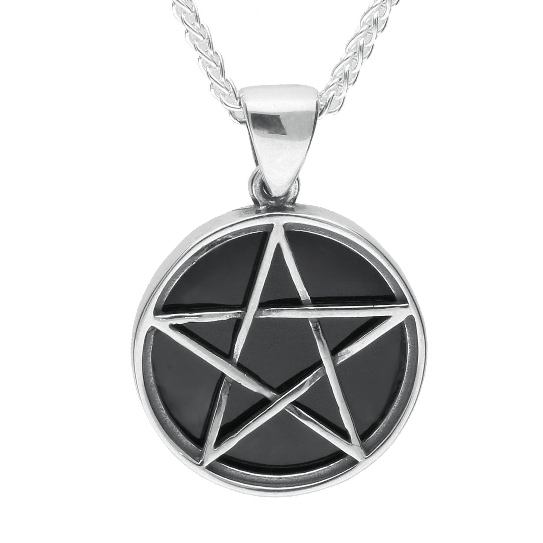 Sterling Silver Whitby Jet Small Pentagram Necklace
