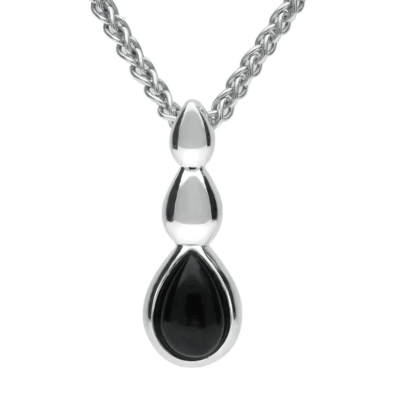 Sterling Silver Whitby Jet Pear Solid Top Necklace