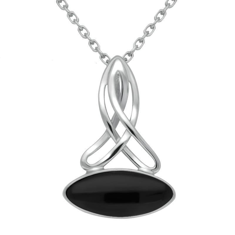 Sterling Silver Whitby Jet Wide Marquise Celtic Necklace