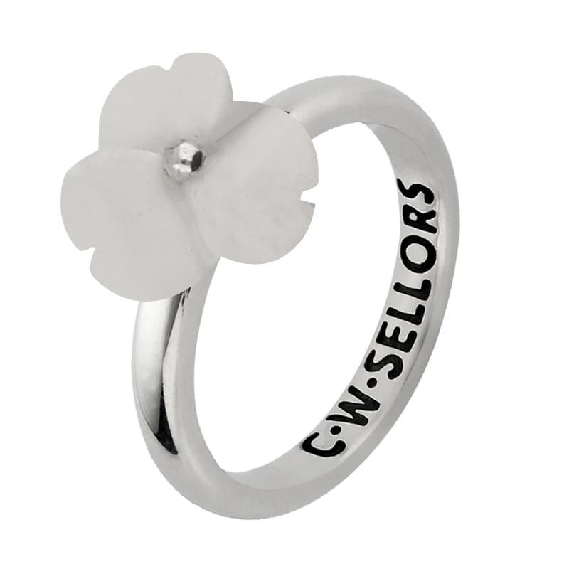 Sterling Silver White Agate Tuberose 10mm Clover Ring