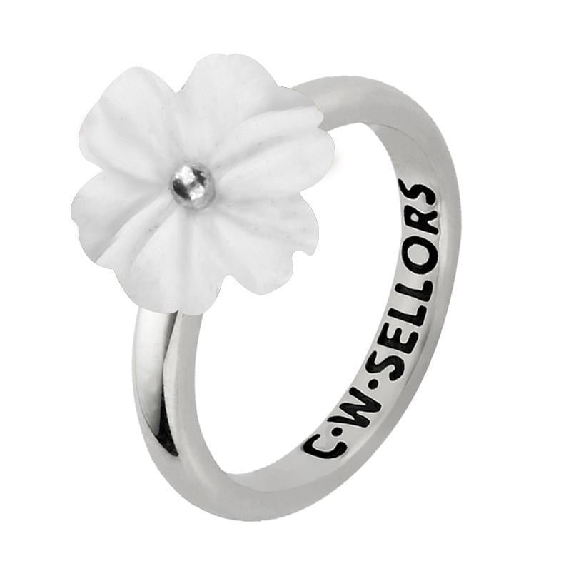 Sterling Silver White Agate Tuberose 12mm Dahlia Ring