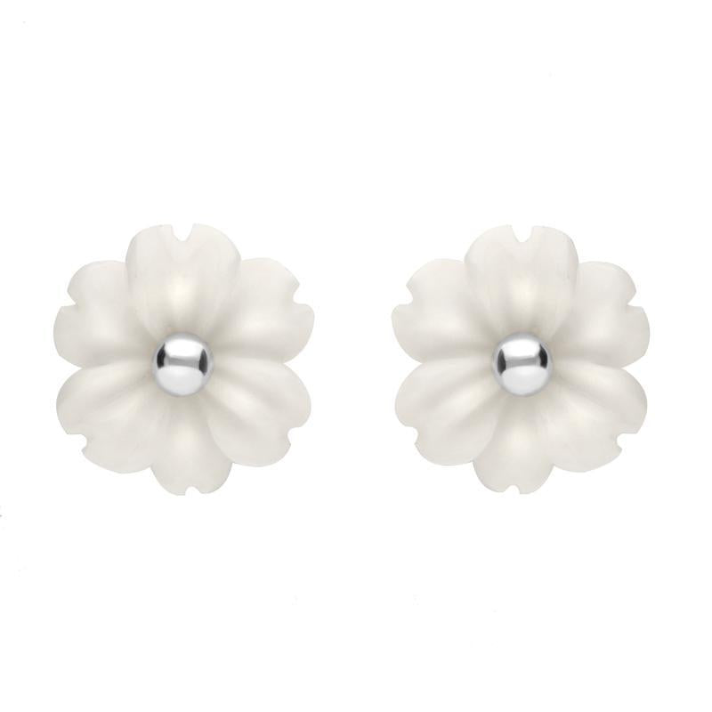 Sterling Silver White Agate Tuberose 8mm Dahlia Stud Earrings