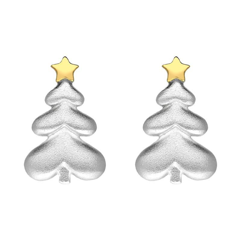 Yellow Gold Plated Sterling SilverChristmas Tree Star Stud Earrings