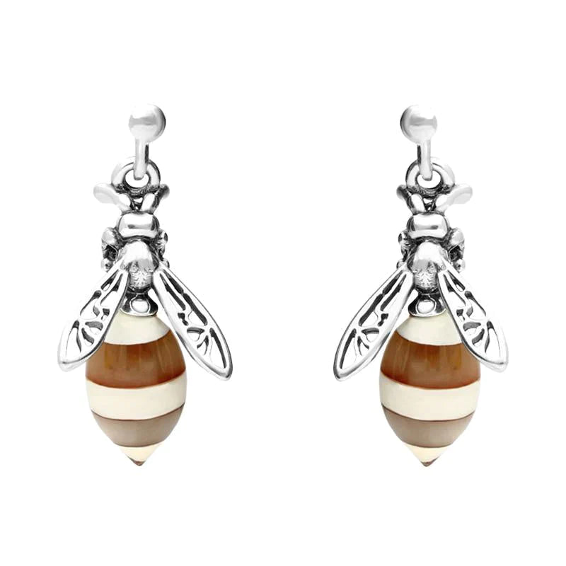 Sterling Silver Amber Small Bee Drop Earrings