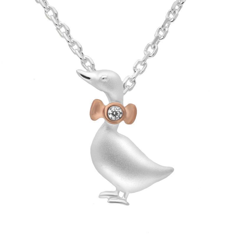 Rose Sterling Silver Plated Plated Cubic Zirconia Goose Necklace