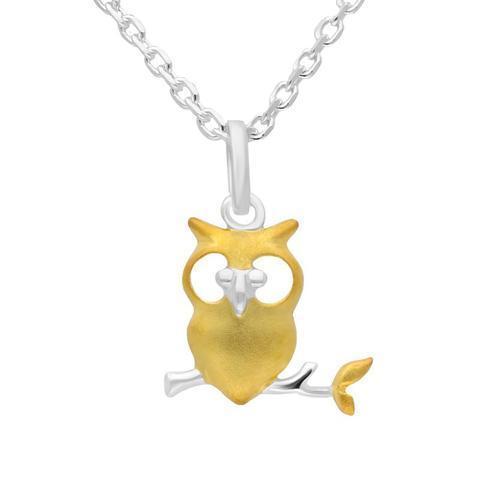Yellow Gold Sterling Silver Plated Owl Necklace