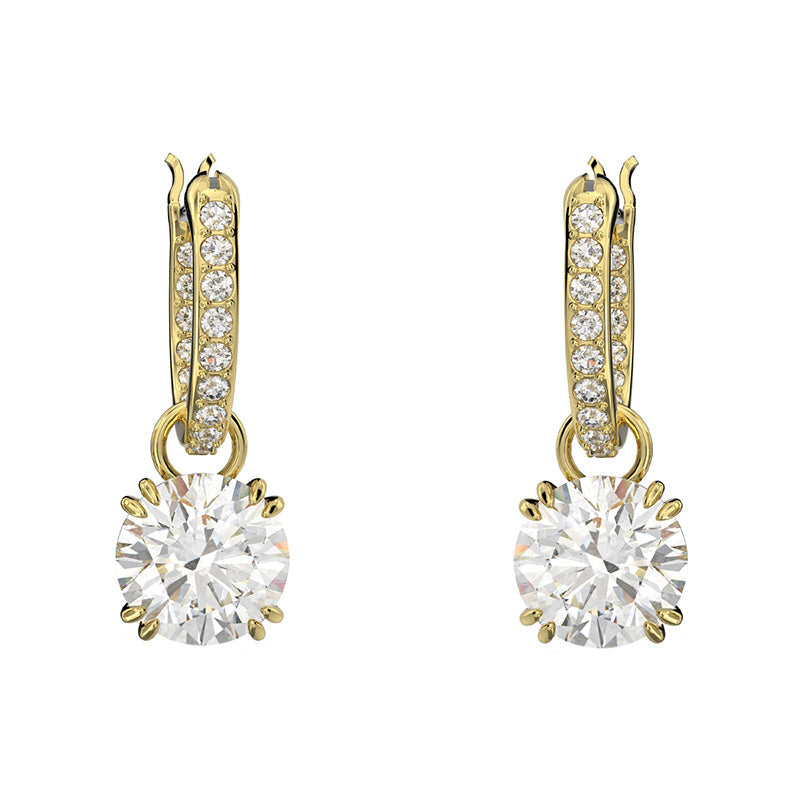 Swarovski Constella Gold Tone Plated White Crystal Pave Drop Earrings