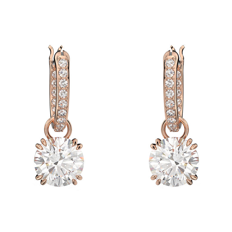Swarovski Constella Rose Gold Tone Plated White Crystal Pave Drop Earrings
