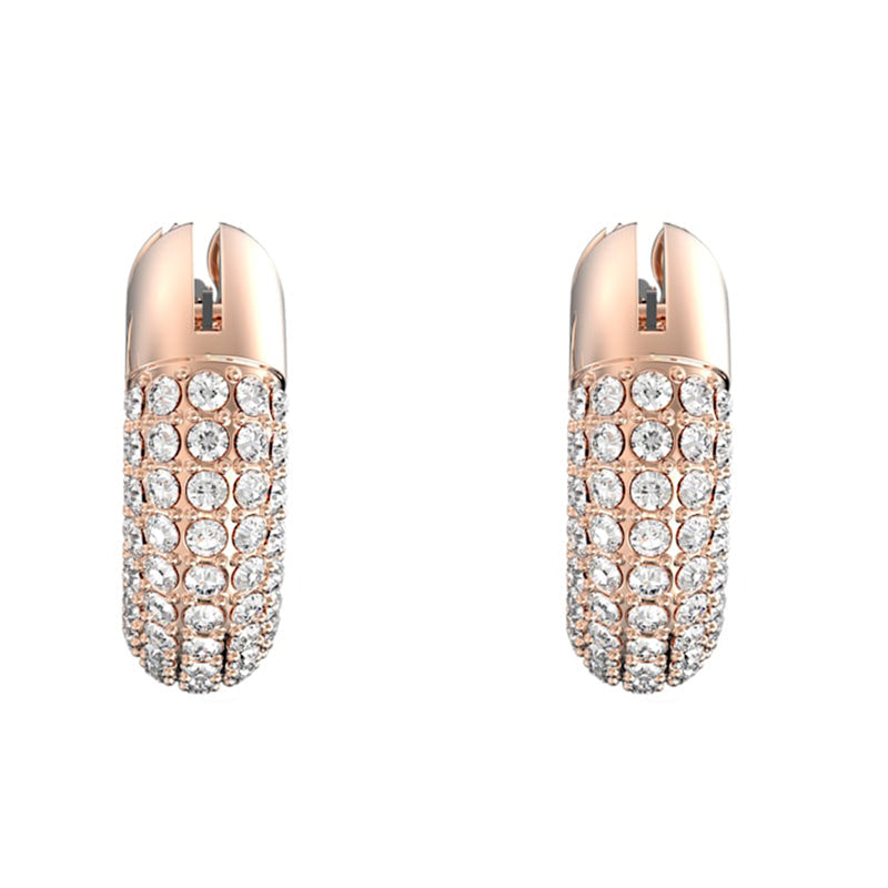 Swarovski Dextera Rose Gold Tone Plated White Crystal Pave Hoop Earrings