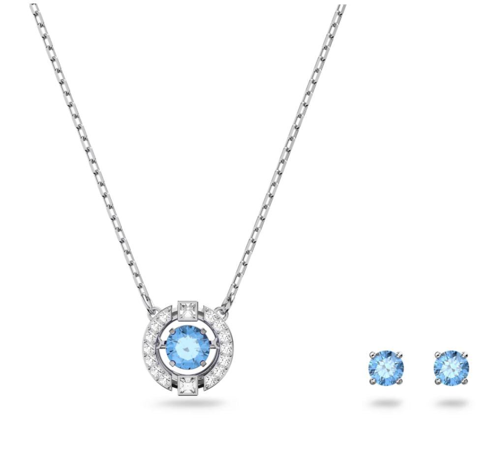 Swarovski Sparkling Dance Rhodium Plated Blue Crystal Pendant Earring Set