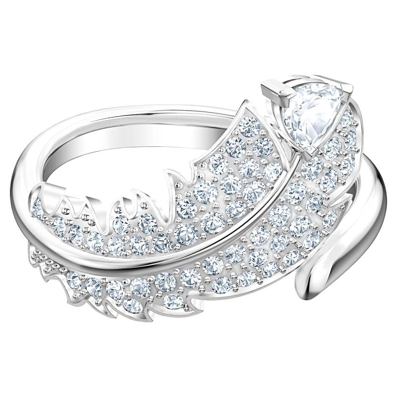 Swarovski Crystal Feather White Rhodium Plated Ring