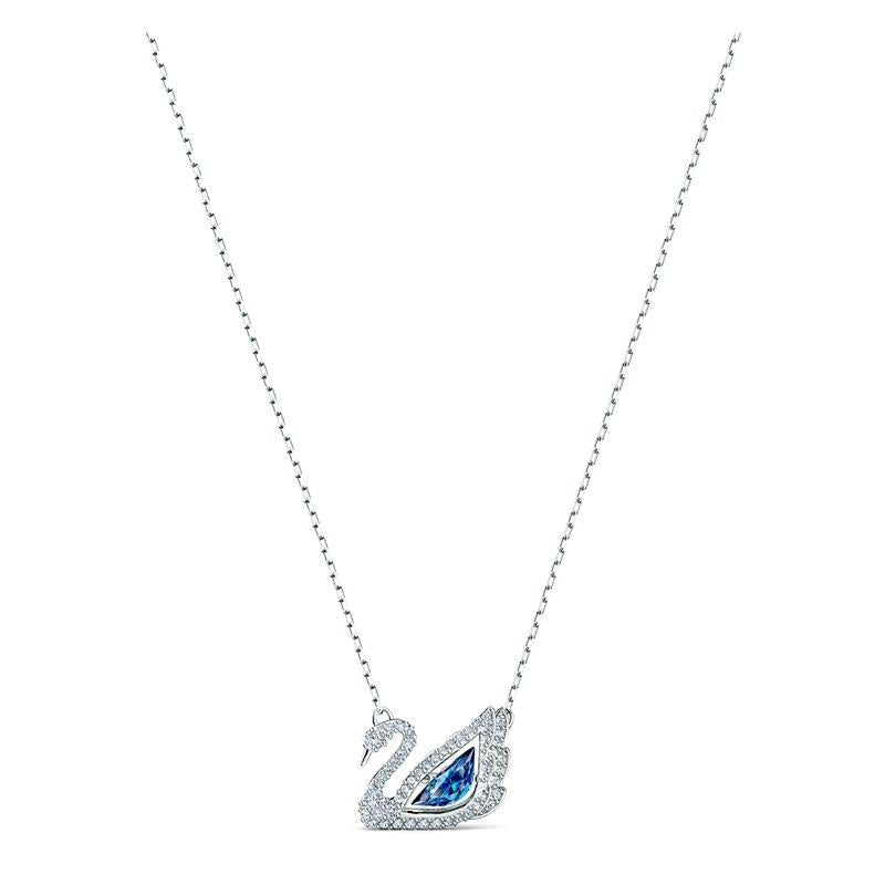 Swarovski Dancing Swan Blue Rhodium Plated Necklace