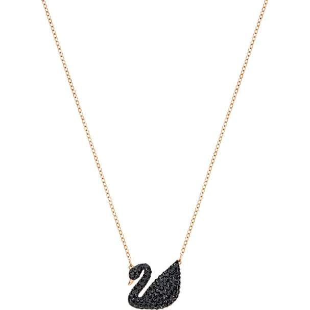 Swarovski Iconic Swan Rose Gold Plated Black Necklace