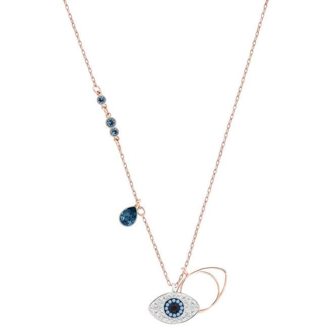 Swarovski Evil Eye Rhodium Rose Gold Blue Crystal Necklace