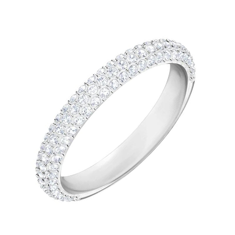 Swarovski Stone Rhodium Plated White Crystal Ring - Size 60