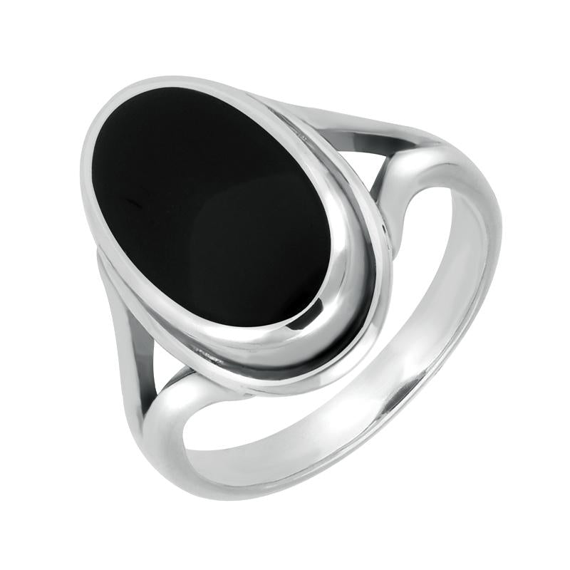 Sterling Silver Whitby Jet Oval Ridged Ring