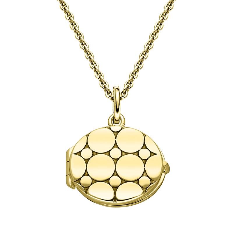 Yellow Gold Plated Sterling Silver Dotted Oval Keepsake Locket