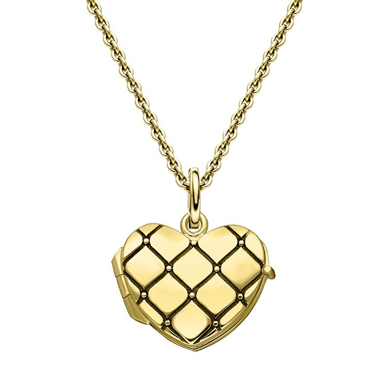 Yellow Gold Plated Sterling Silver Quilted Heart Keepsake Locket