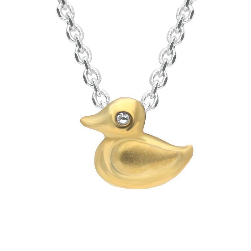 Yellow Gold Sterling Silver Plated Cubic Zirconia Duck Necklace